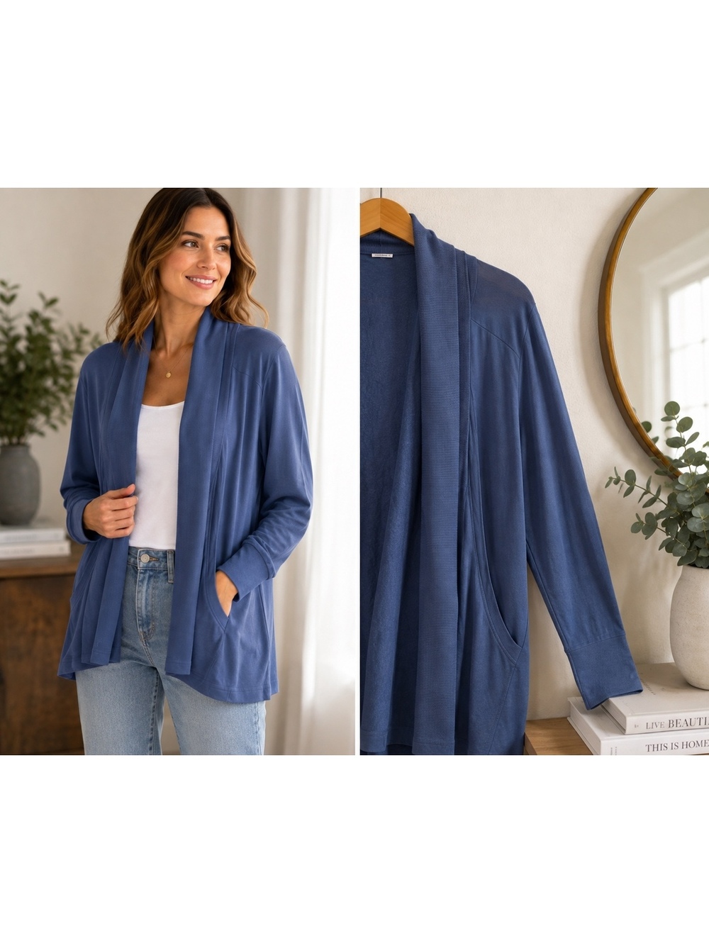 Athleta Pranayama Wrap Cardigan Blue Size Small Modal Open Front